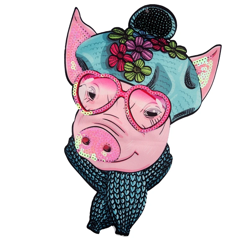 

10Pcs Pig Head Pattern Embroidery Patch DIY Clothes Sequins Iron-on Sew-on Motif Applique Children Women Clothes Sticker New