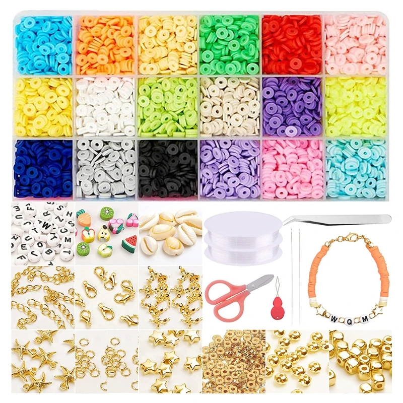 D0LC Clay Beads Colorful Round Polymer Clay Spacer Beads with Pendant Charms Kit and Elastic Strings for DIY Making Jewelry
D0LC Clay Beads Colorful Round Polymer Clay Spacer Beads with Pendant Charms Kit and Elastic Strings for DIY Making Jewelry