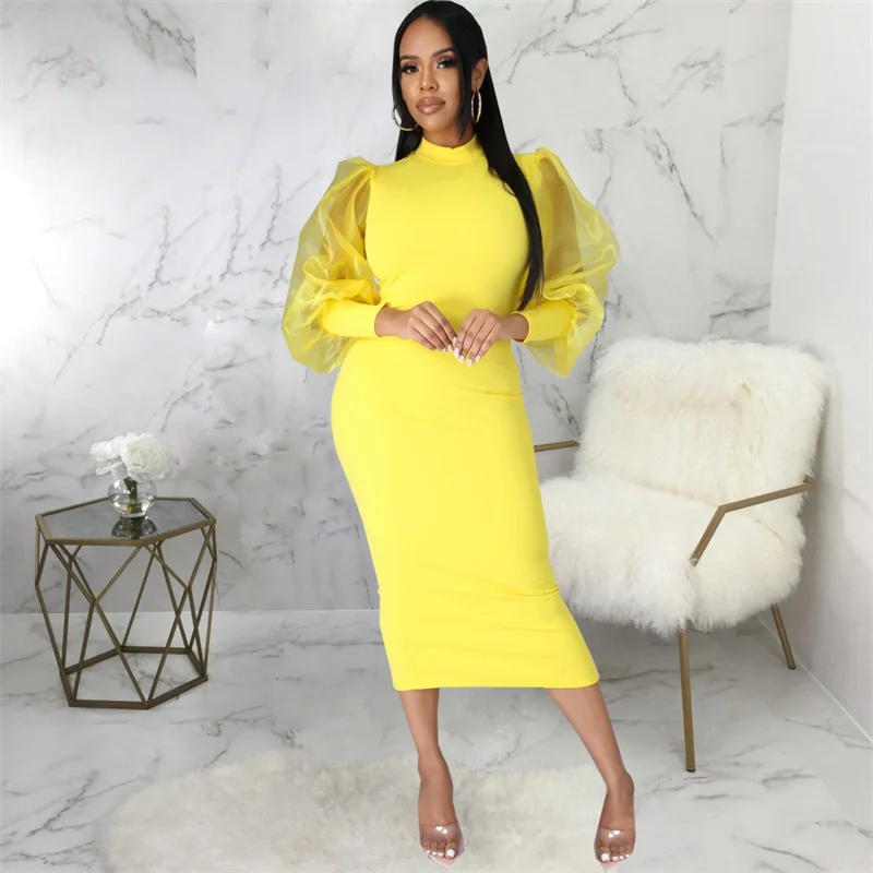 Elegant Dresses Mesh Patchwork Puff Sleeve Bodycon Dress Office Lady Party Club Streetwear Fashion Clothing Vestidos
Elegant Dresses Mesh Patchwork Puff Sleeve Bodycon Dress Office Lady Party Club Streetwear Fashion Clothing Vestidos