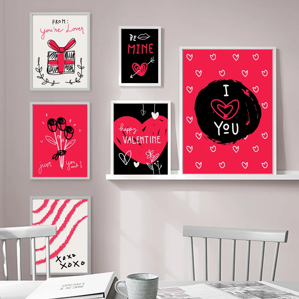 Картина на холсте в скандинавском стиле с надписью Happy Valentine|Рисование и