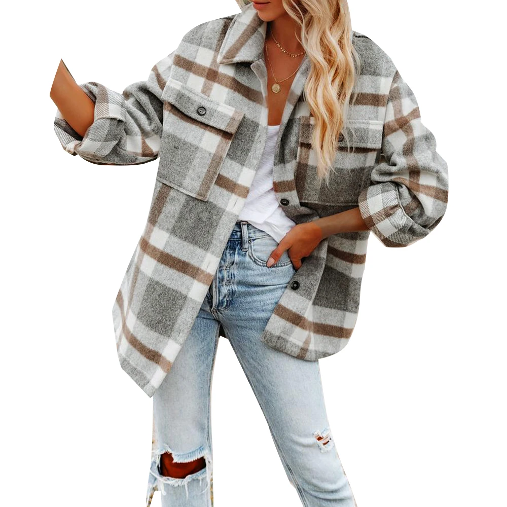 Women Long Sleeve Button Knitted T Shirt Spring Autumn Plaid Print Pockets Coat Casual Single Breasted Tee Female Elegant Jacket
Women Long Sleeve Button Knitted T Shirt Spring Autumn Plaid Print Pockets Coat Casual Single Breasted Tee Female Elegant Jacket