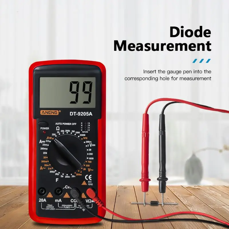 DT9205A Digital Multimeter hFE AC DC Triode Diode Resistance Amp Electric Tester
DT9205A Digital Multimeter hFE AC DC Triode Diode Resistance Amp Electric Tester