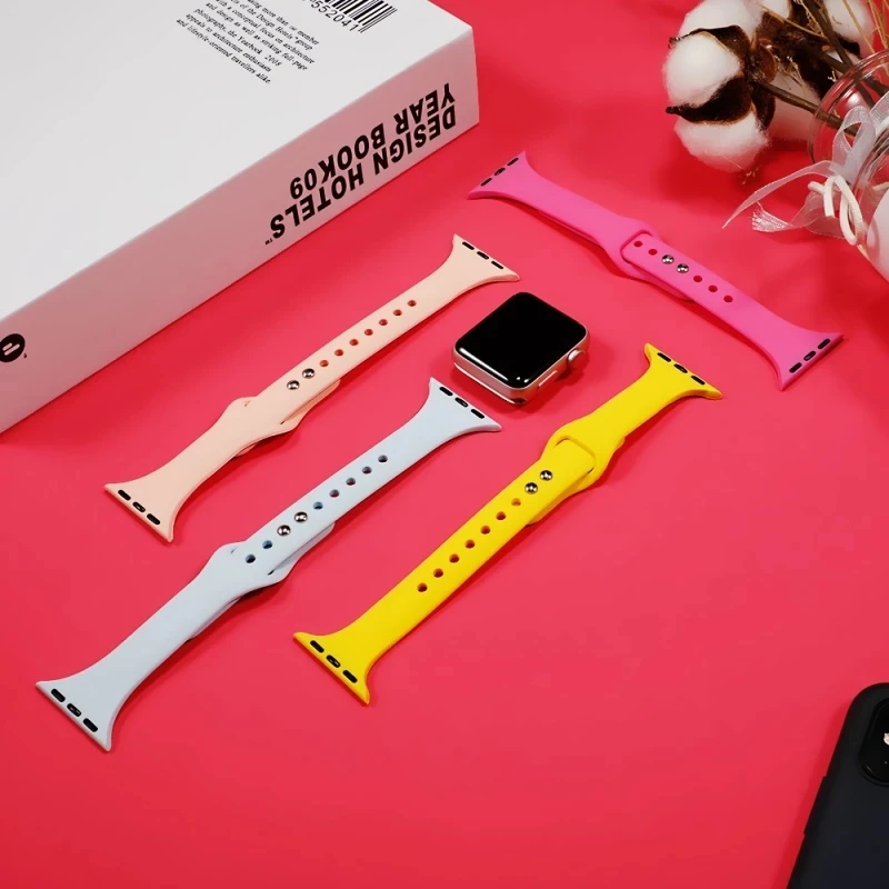 Силиконовый ремешок для Apple watch тонкий 40 мм 44 45 41 38 42 iWatch Series 6 5 4 3 se 7 | Наручные часы