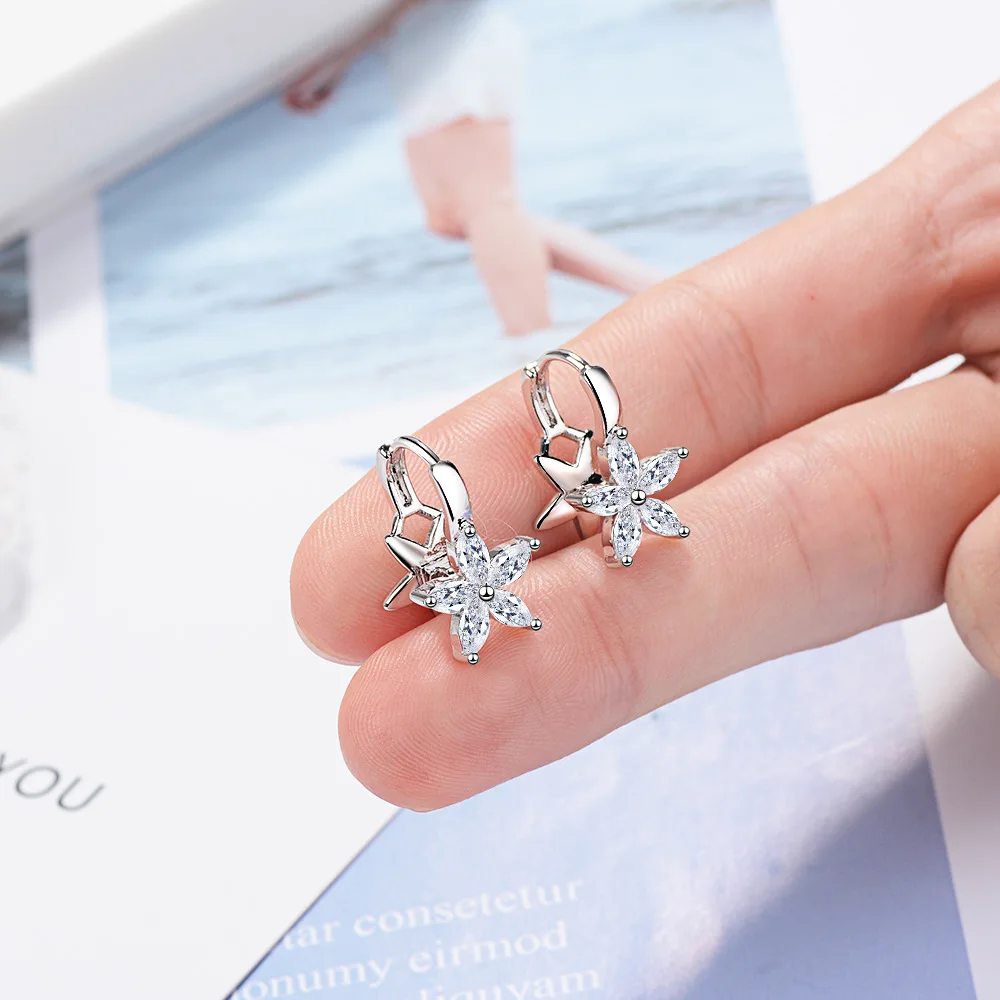 925 Sterling Silver Crystal Double Flower Hoop Earrings For Women Girl Gift Jewelry pendientes brincos joyas de plata 925 eh1062 
925 Sterling Silver Crystal Double Flower Hoop Earrings For Women Girl Gift Jewelry pendientes brincos joyas de plata 925 eh1062
