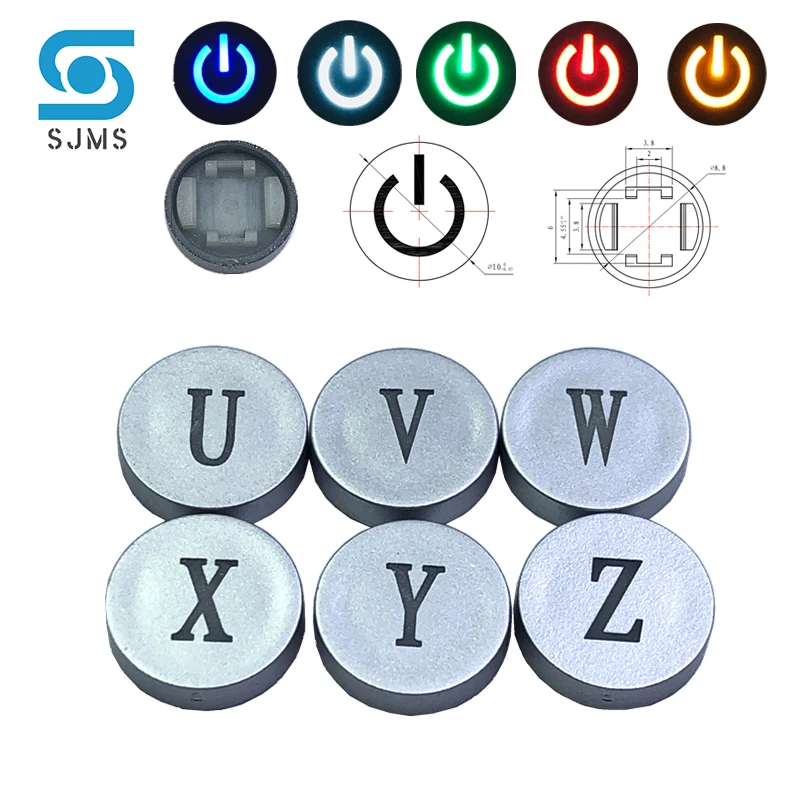 

10pcs C12 OD 10mm Switch Cap Symbol Cap For 6*6mm Tactile Momentary LED Tact Push Button Switch cap Letter U V W X Y Z