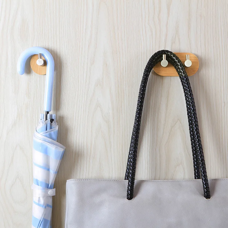 Kitchen Tool Natural Bamboo Stainless Steel Hook Wall Clothes Bag Key Hanger Bathroom Door Towel Rustproof Shelf K1300 E | Дом и сад
