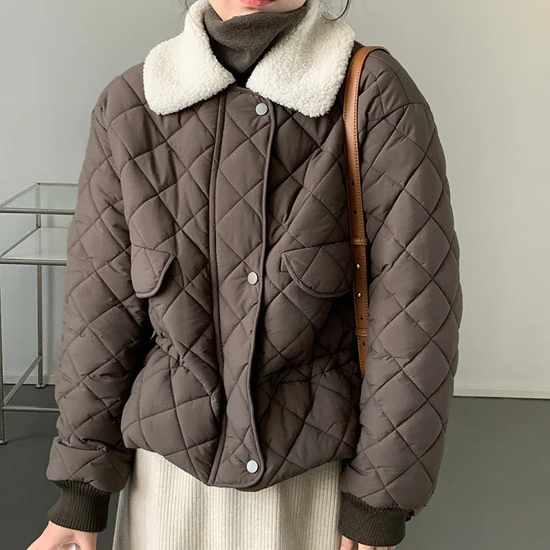 

Куртка Nurmore женская из овечьей шерсти с отложным воротником, с ромбовидным узором, хлопковая, Осень-зима 2021