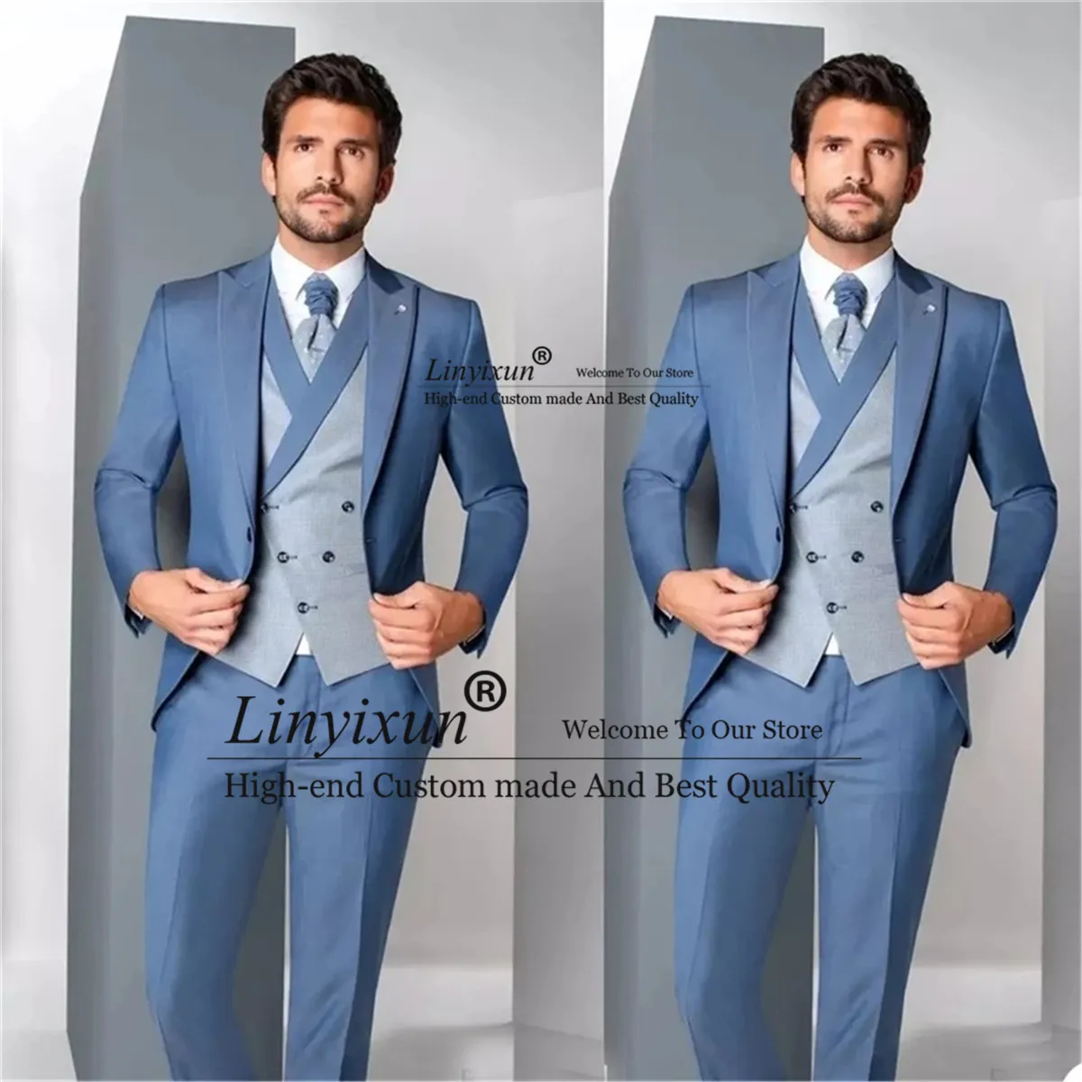 

Великолепные синие мужские костюмы 3 шт. костюм мужской жениха свадебный блейзер (пиджак + брюки + жилет) облегающий костюм Terno Masculino