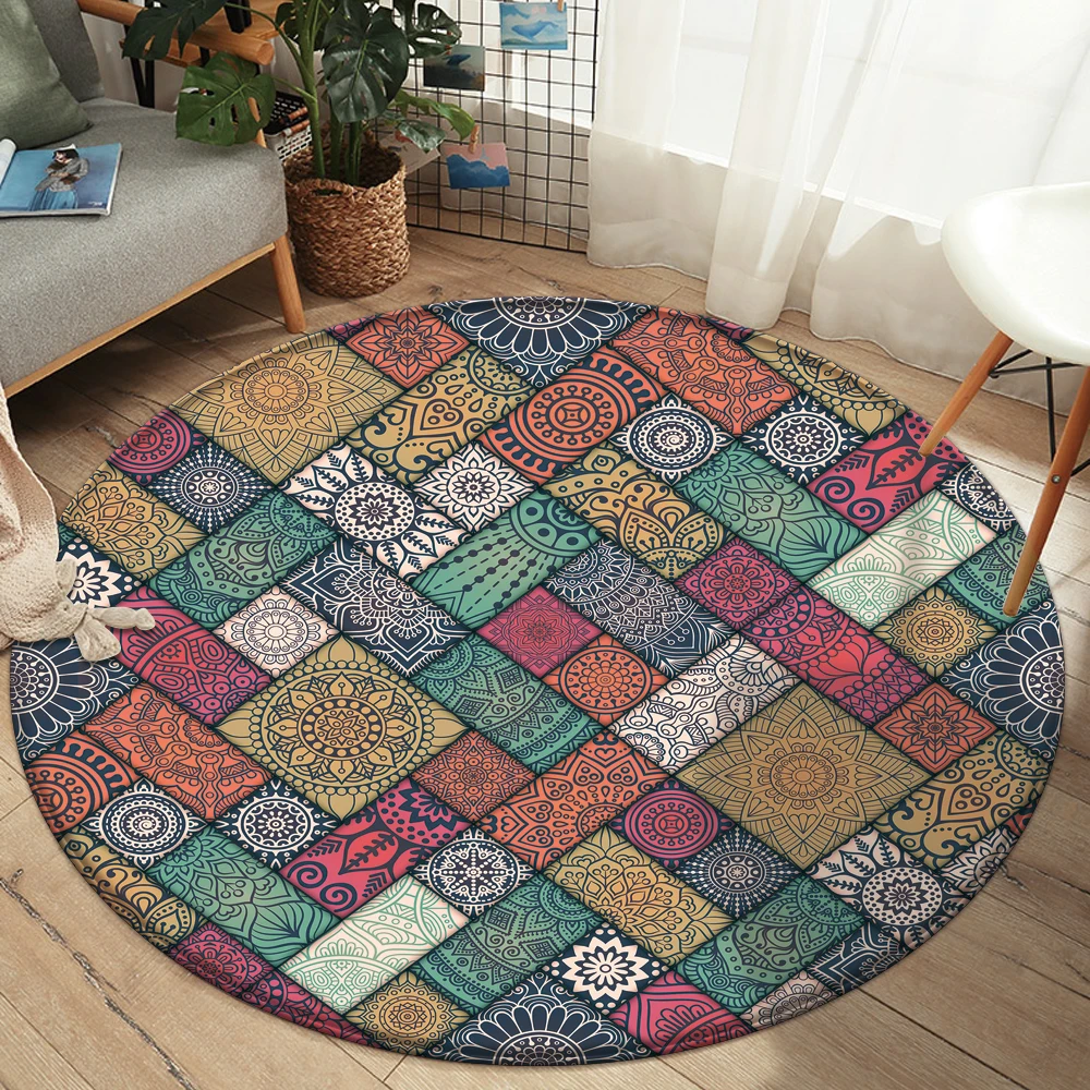 

High Quality Nonslip Mandala Style Colorful Floral Pattern Rug Floor Bathroom Living Room Bedroom Carpet Decor Rugs tapis salon