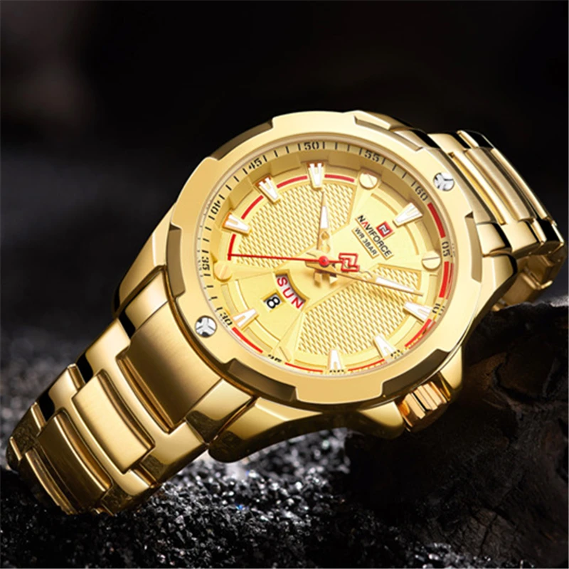 NAVIFORCE 2019 модные роскошные золотые мужские часы военные кварцевые наручные