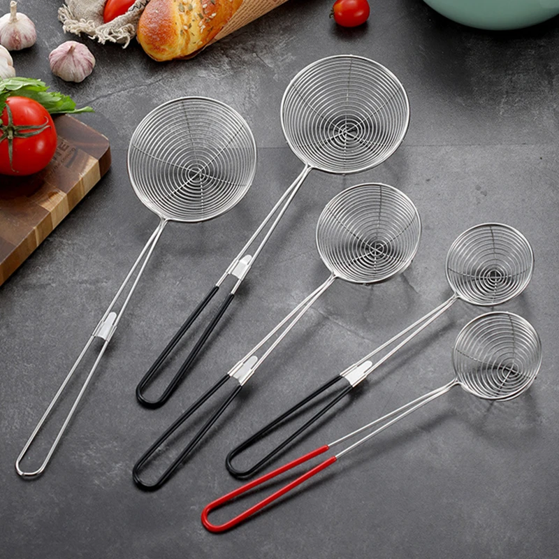 

Long Handle Skimmer Stainless Steel Colander Residue Mesh Strainer Hot Pot Leak Oil Spoon Noodle Scoop Kitchen Cooking Tools