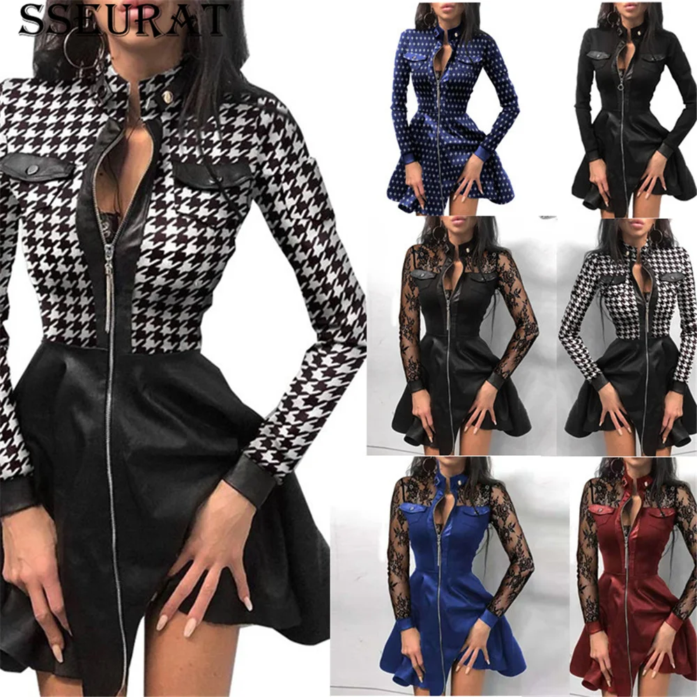 SSEURAT Sexy Stand Collar Print Zipper Long Sleeves Mini Dress Casual Autumn Fashion Pocket Pu Leather Dress Elegant Slim Dresse
SSEURAT Sexy Stand Collar Print Zipper Long Sleeves Mini Dress Casual Autumn Fashion Pocket Pu Leather Dress Elegant Slim Dresse
