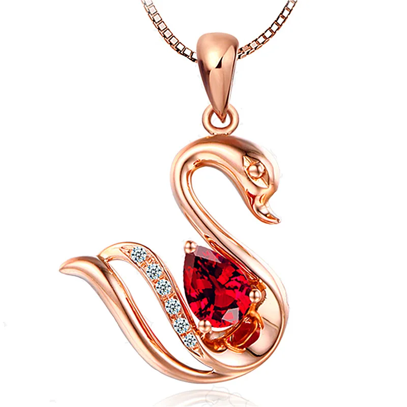 

2021 New Design Swan Love Red Sapphire Pendant 18K Gold Diamond Fashion Necklace Suitable for Young Ladies