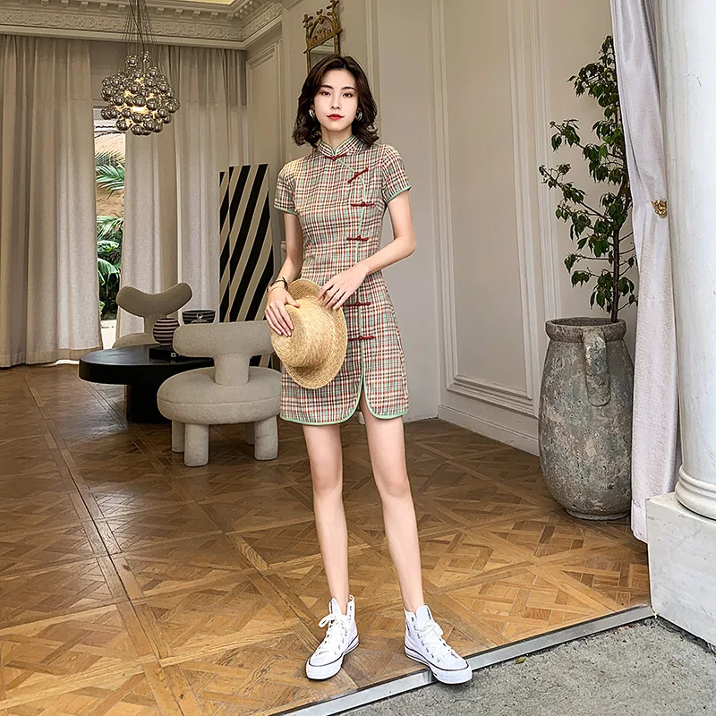 Plaid chinese dresses Classi Cotton Qipao Daily Dress Oriental Style Cheongsam Modern
Plaid chinese dresses Classi Cotton Qipao Daily Dress Oriental Style Cheongsam Modern