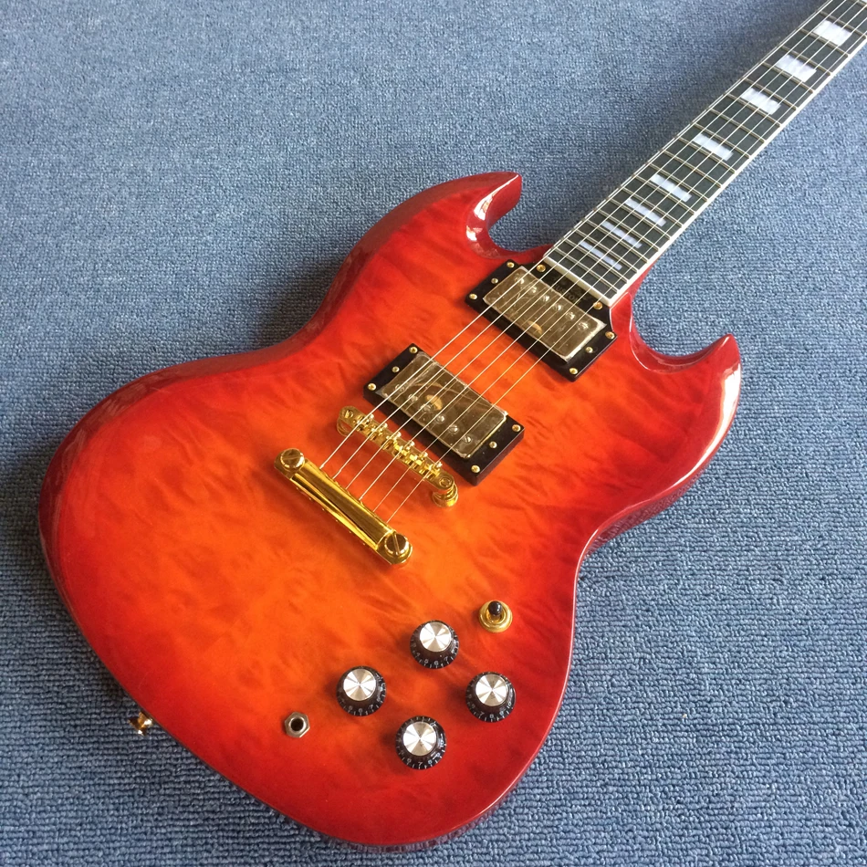 

Ebony fingerboard electric guitar, Gold hardware, Cherry burst color, Solid mahogany body electric guitar, Free shipping