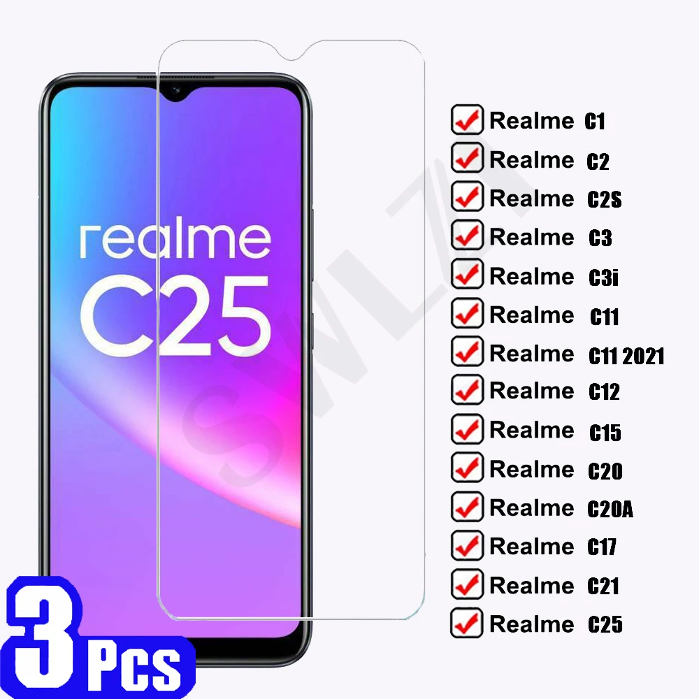 

3/5Pcs for Realme C25 Tempered Glass C1 C2 C2S C3 C3i C20 C20A C11 2021 C12 C15 C17 C21 Phone Screen Protector Protective Film