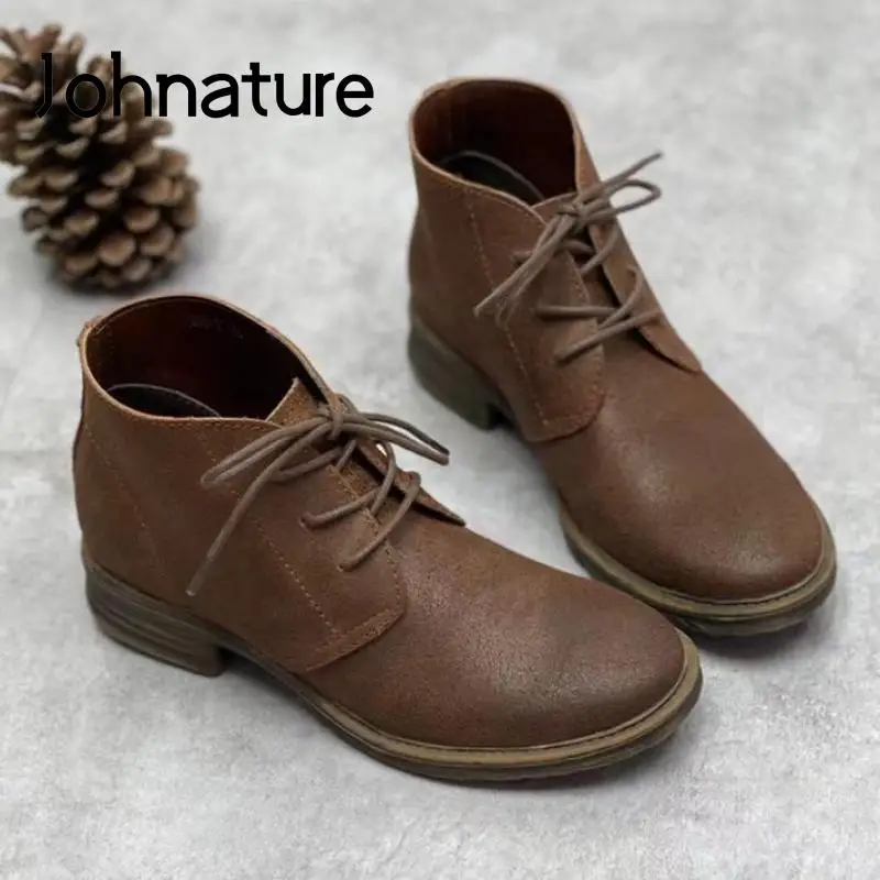 Johnature Genuine Leather Shoes Women Boots Lace-up Sewing Leisure 2022 New Round Toe Handmade Retro Ankle Platform Boots 
Johnature Genuine Leather Shoes Women Boots Lace-up Sewing Leisure 2022 New Round Toe Handmade Retro Ankle Platform Boots