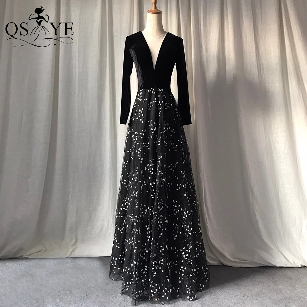 Black Velvet Prom Dresses Print Floral Lace Evening Dress Plugging V Neck Party Formal Dress Long Sleeves Women Vestido Gown
Black Velvet Prom Dresses Print Floral Lace Evening Dress Plugging V Neck Party Formal Dress Long Sleeves Women Vestido Gown