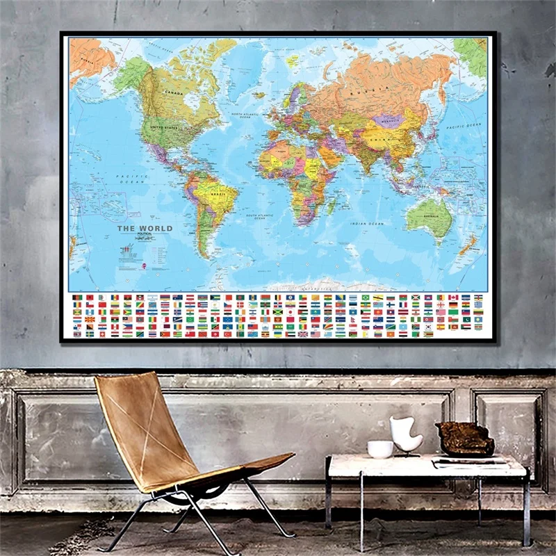The World Physical Map with National Flag for Education and Culture Non-woven Spray World Map Posters and Prints 84*59cm
The World Physical Map with National Flag for Education and Culture Non-woven Spray World Map Posters and Prints 84*59cm