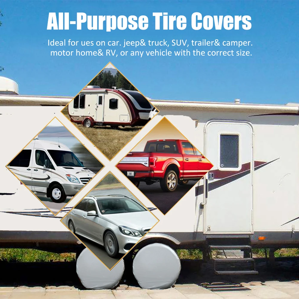 4PCS 28'' Auto Wheel Tire Cover Waterproof Dustproof for Camper Motorhome Truck RV Wheel Covers Sun Protector Aluminum Film
4PCS 28'' Auto Wheel Tire Cover Waterproof Dustproof for Camper Motorhome Truck RV Wheel Covers Sun Protector Aluminum Film