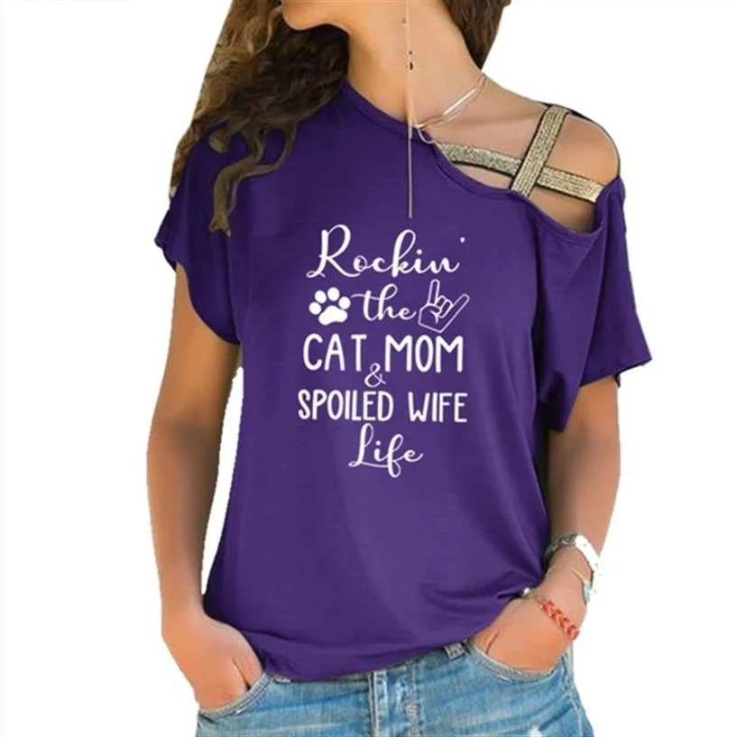 Rockin The Cat Mom Letters Print T-Shirt For Women Harajuku Loose Kawaii Tops T-Shirt Summer Women Cute Casual Skew Collar Tees
Rockin The Cat Mom Letters Print T-Shirt For Women Harajuku Loose Kawaii Tops T-Shirt Summer Women Cute Casual Skew Collar Tees