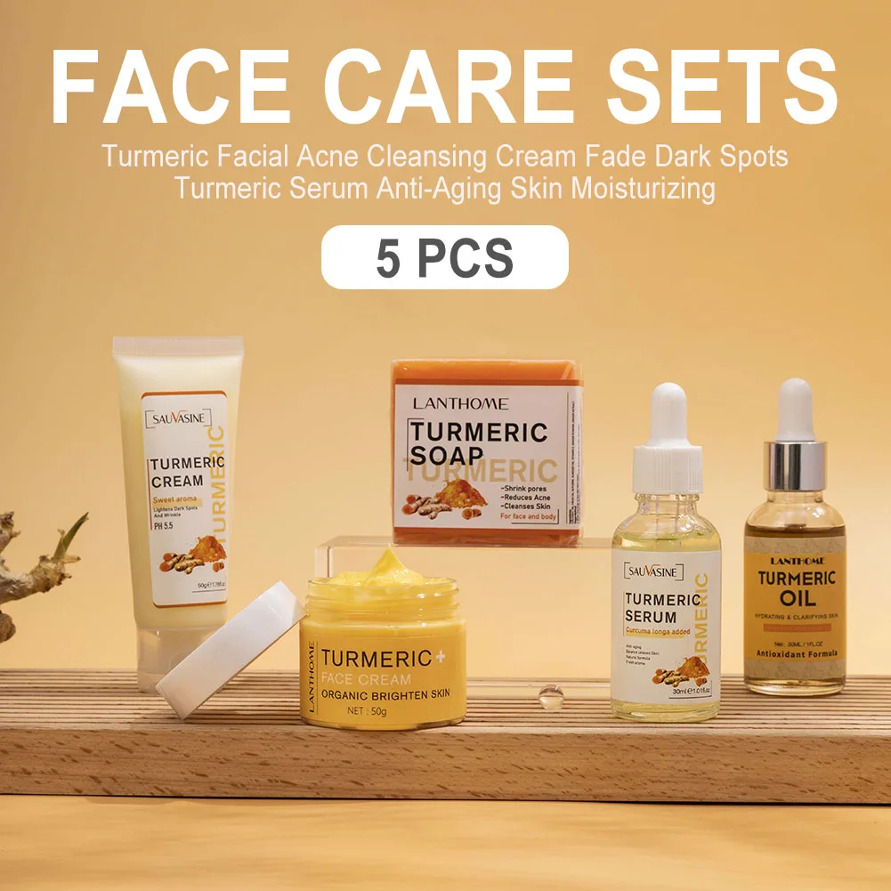 5pcs Face Care Sets Turmeric Facial Acne Cleansing Cream Fade Dark Spots Turmeric Serum Anti-Aging Skin Moisturizing
5pcs Face Care Sets Turmeric Facial Acne Cleansing Cream Fade Dark Spots Turmeric Serum Anti-Aging Skin Moisturizing