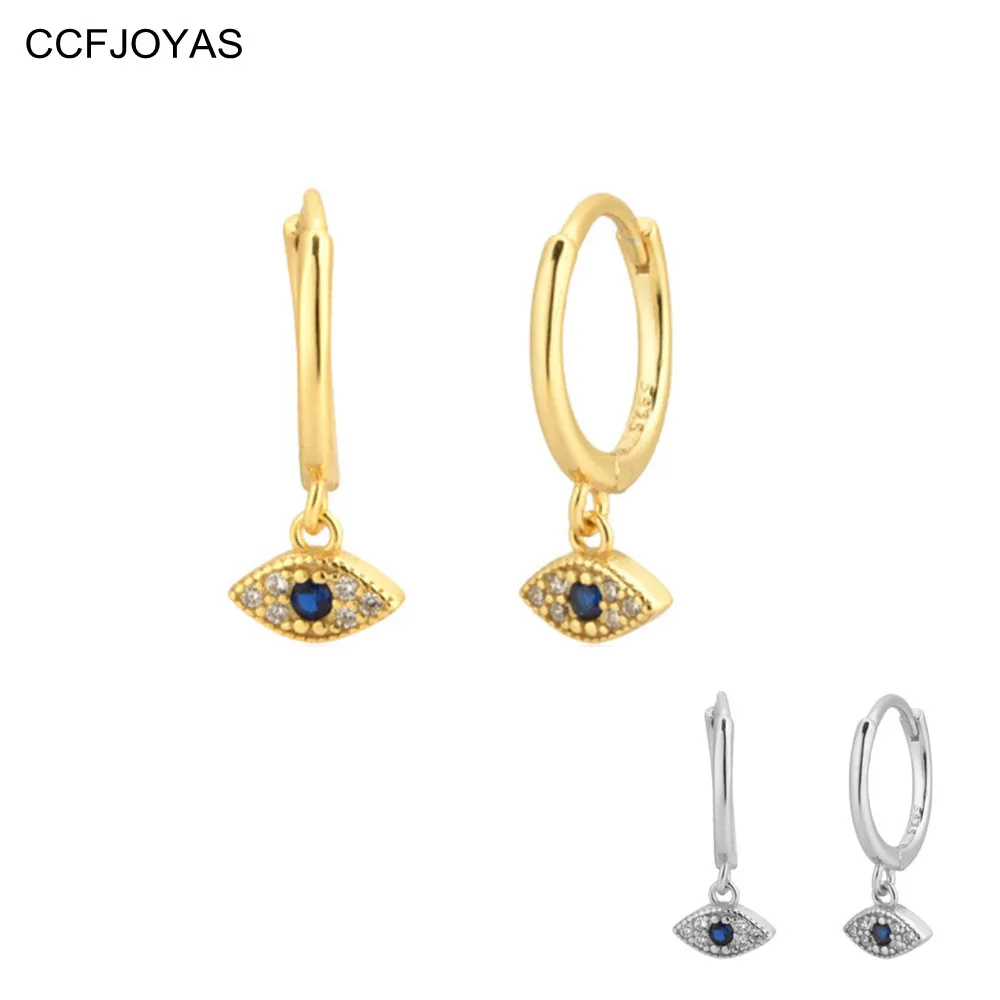 

CCFJOYAS European and American 925 Sterling Silver Devil's Eyes Retro Dark Blue Eyes Hoop Earrings Wedding Party Jewelry