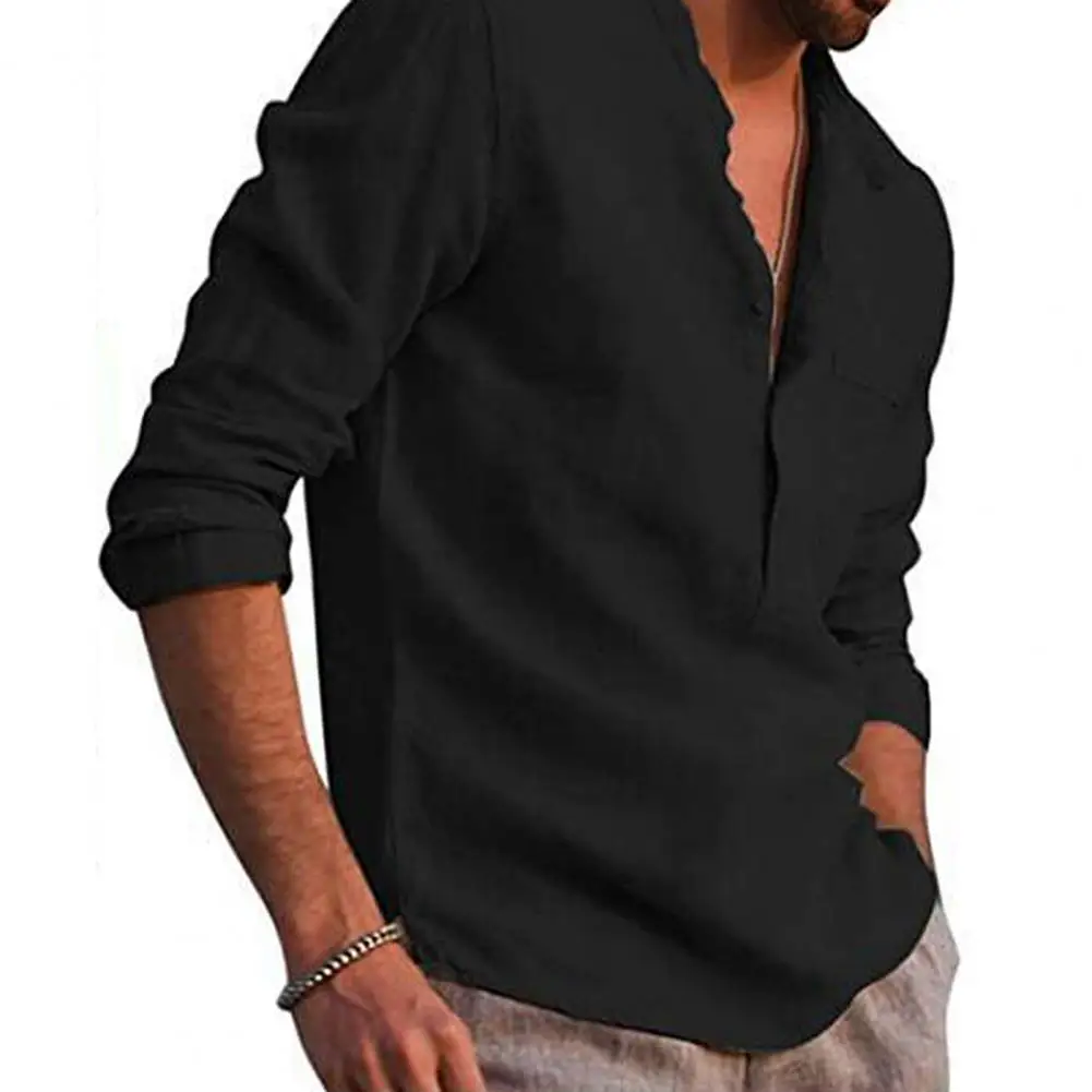 Men Solid Color V Neck Long Sleeve Button Pocket T-shirt Top Cotton Linen Shirt Linen Shirt 
Men Solid Color V Neck Long Sleeve Button Pocket T-shirt Top Cotton Linen Shirt Linen Shirt