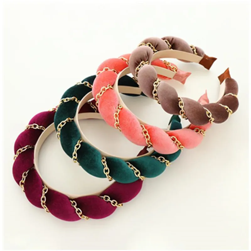 New Velvet Paddef Headband with Metal Chain Winding Vintage Hair Accessories Thick Head Band Solid Party Headwear Hair Hoop
New Velvet Paddef Headband with Metal Chain Winding Vintage Hair Accessories Thick Head Band Solid Party Headwear Hair Hoop