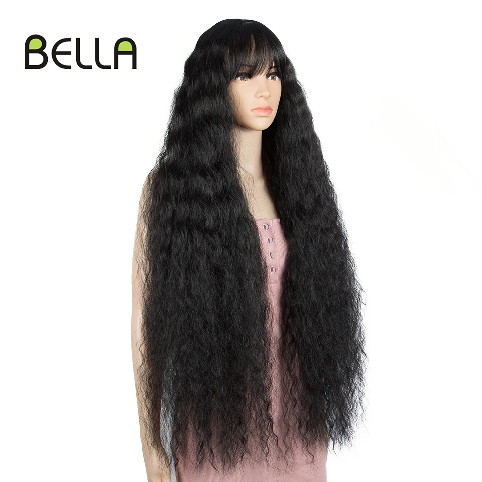 

BELLA Lace Front Wig 36 inch Long Curly Hair Wig With Bangs Ombre Blonde Blue Color Cosplay Synthetic Lace Front Wig For Women