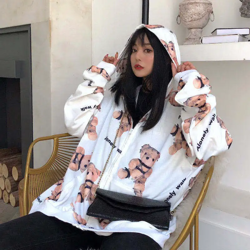 Autumn Cartoon Anime Bear Loose Women Sweatshirt Black Zipper Hooded Cardigan Jacket Harajuku Long Sleeve Casual Couple Tops
Autumn Cartoon Anime Bear Loose Women Sweatshirt Black Zipper Hooded Cardigan Jacket Harajuku Long Sleeve Casual Couple Tops