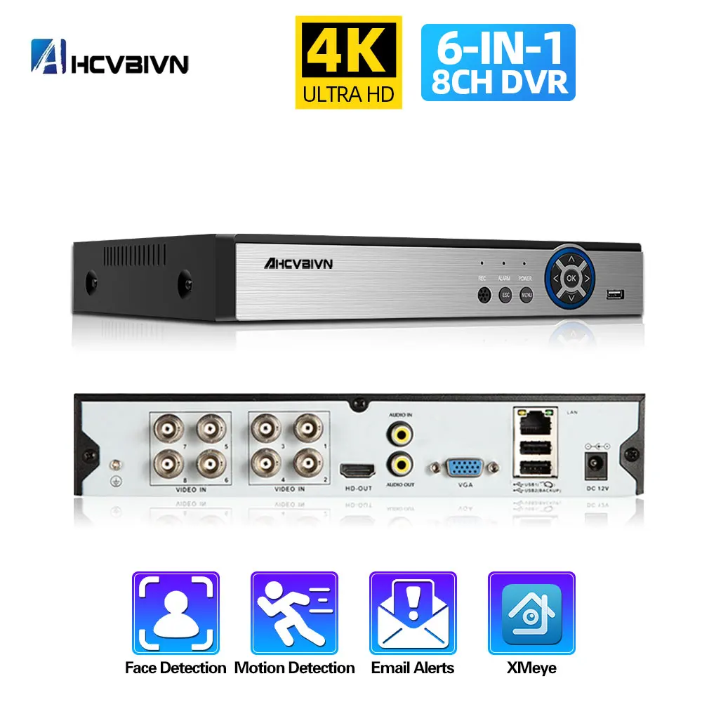 AHCVBIVN 8 Channel 4K AHD DVR AI H.265 Hybrid 8 Megapixel DVR Digital Video Recorder for 2MP 4MP 5MP 8MP AHD/TVI/CVI/XVI/IP Cam
AHCVBIVN 8 Channel 4K AHD DVR AI H.265 Hybrid 8 Megapixel DVR Digital Video Recorder for 2MP 4MP 5MP 8MP AHD/TVI/CVI/XVI/IP Cam