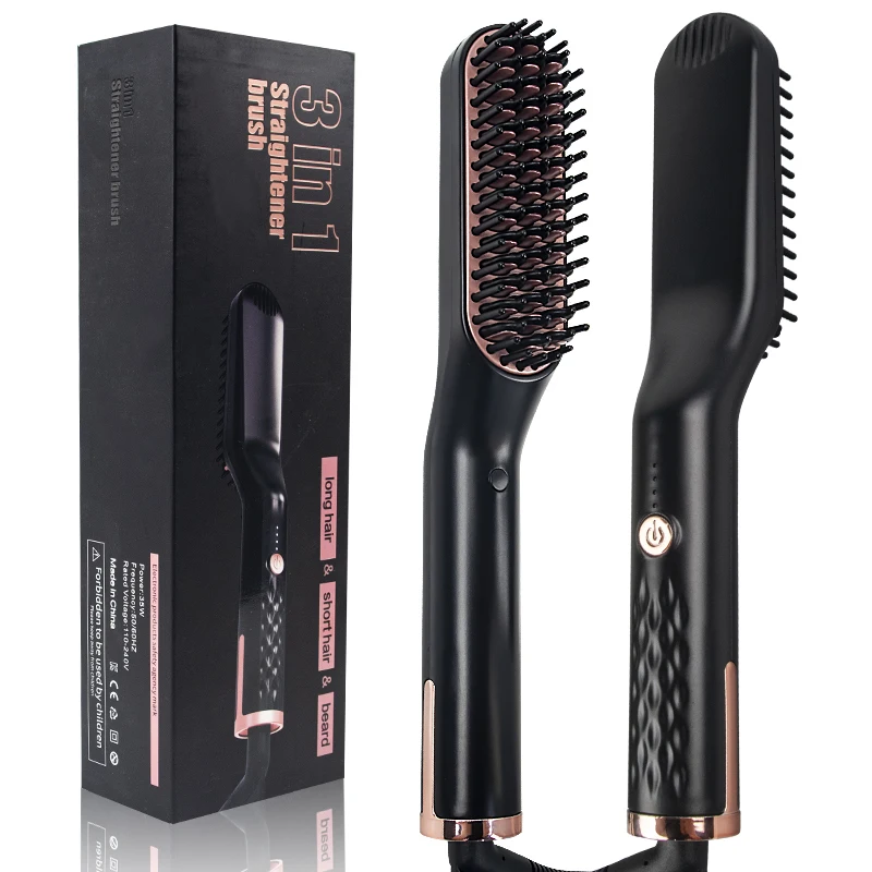 

3 in 1 Multifunctional Hair Straightener Hair Comb Brush Beard Straightener Straightening Comb Hair Curler Quick Hair Styler