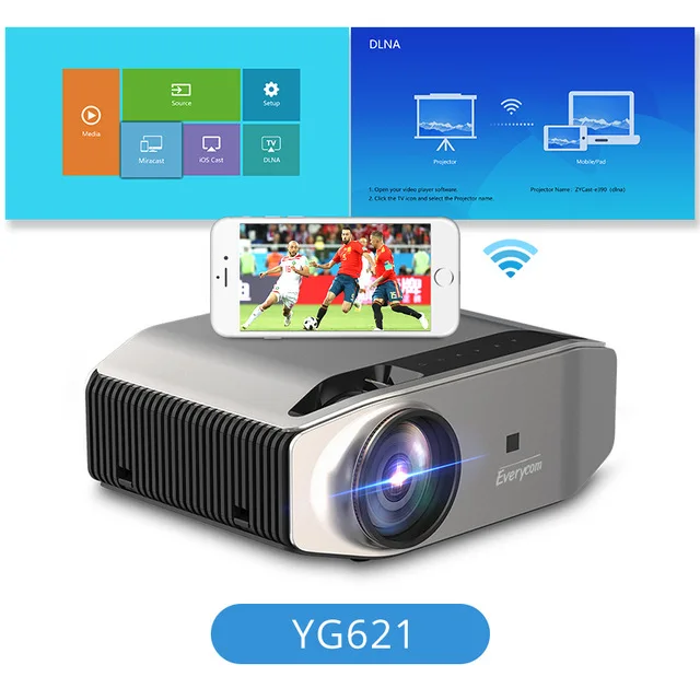 

Everycom YG621 Wireless Wifi Multi-screen VGA USB Home Theater Full HD Video Projector Digital Projector LED Lamp 6500 Lumens CE