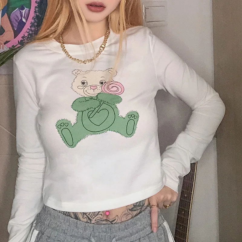 Lollipop Bear Print Crop Tops Summer Women Fashion Indie Slim T Shirts 2021 New Long Sleeve O Neck Vintage Tees Street Y2k Beige
Lollipop Bear Print Crop Tops Summer Women Fashion Indie Slim T Shirts 2021 New Long Sleeve O Neck Vintage Tees Street Y2k Beige