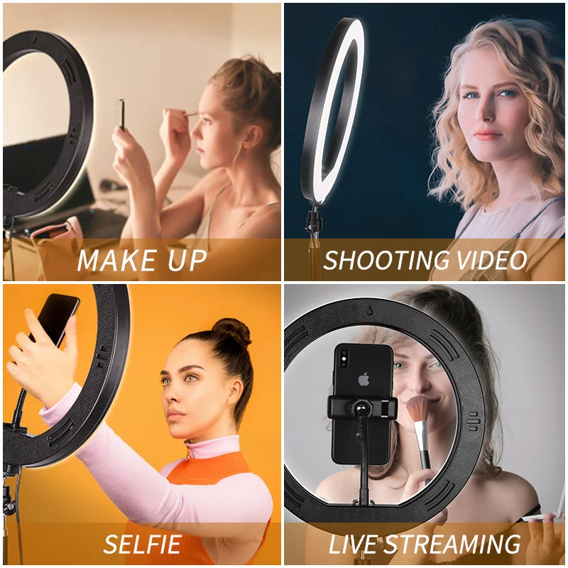 Dimmable LED Selfie Ring Lamp Photography Ring Light With Tripod USB Plug Makeup Video Cell Phone Live Photo Studio
Dimmable LED Selfie Ring Lamp Photography Ring Light With Tripod USB Plug Makeup Video Cell Phone Live Photo Studio