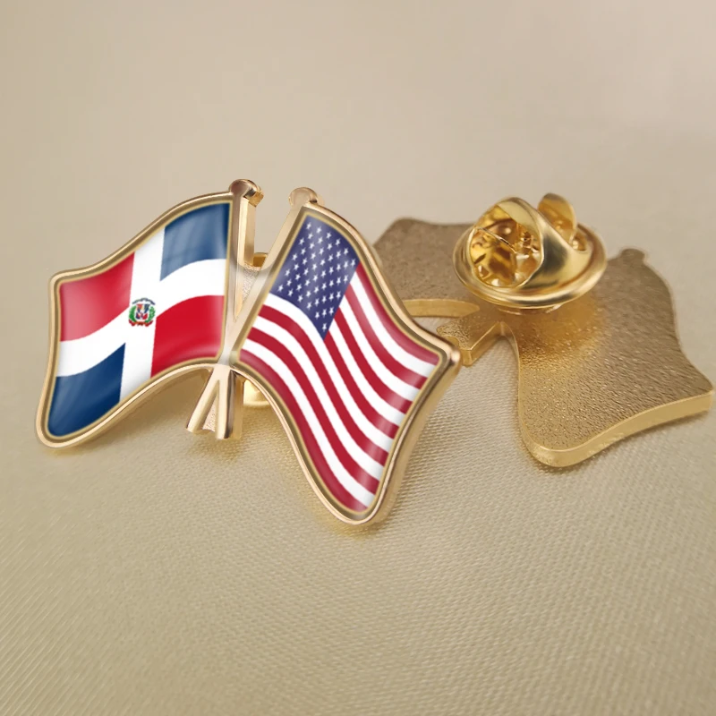 

Dominican Republic and United States Crossed Double Friendship Flags Lapel Pins Brooch Badges