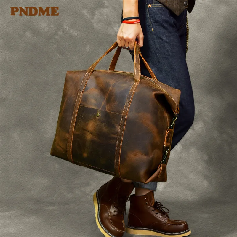 

Винтажная роскошная мужская сумка crazy horse из воловьей кожи, дорожная сумка, деловая натуральная кожа, вместительная сумка для багажа на выхо...