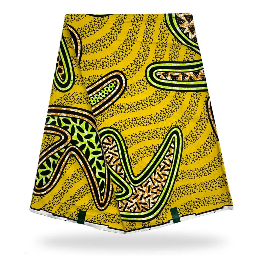 

Желтый гарантированный настоящий Африканский принт, восковая Ткань 6 ярдов, материал Анкары 100% хлопок, нигерийский воск для платья