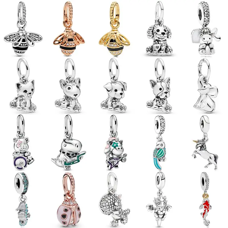 

Fashion Tropical Seahorse Parrot Queen Bee Baby Treasures Cat Pendant Beads 925 Sterling Silver Charms Fit Bracelet Diy Jewelry