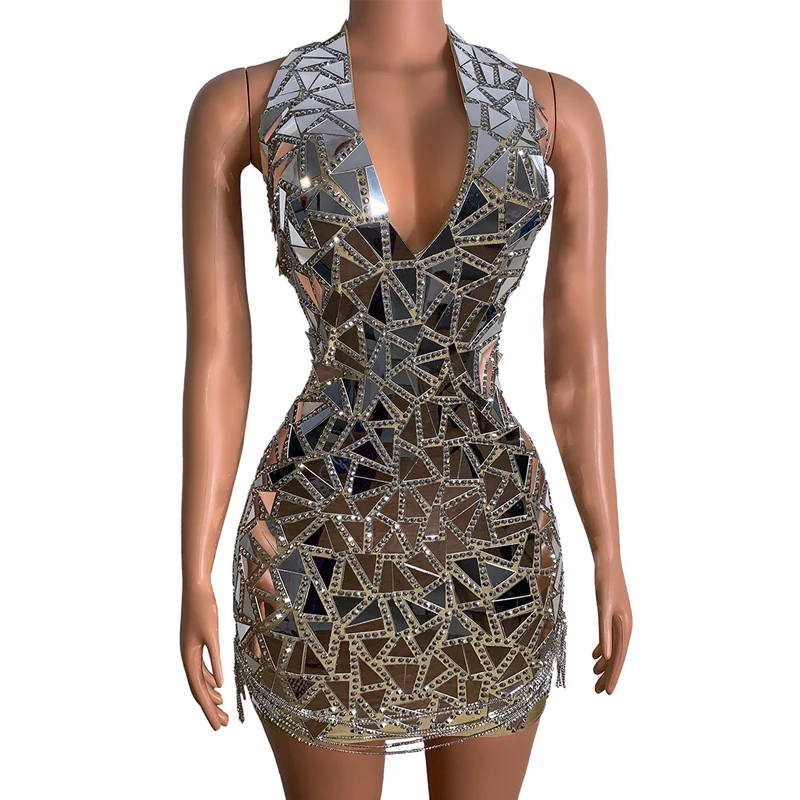 Shining Silver Mirrors Crystals Evening party Dress Prom Sequins Chains Dresses Singer Birthday Celebrate stage Costomes DN7368
Shining Silver Mirrors Crystals Evening party Dress Prom Sequins Chains Dresses Singer Birthday Celebrate stage Costomes DN7368