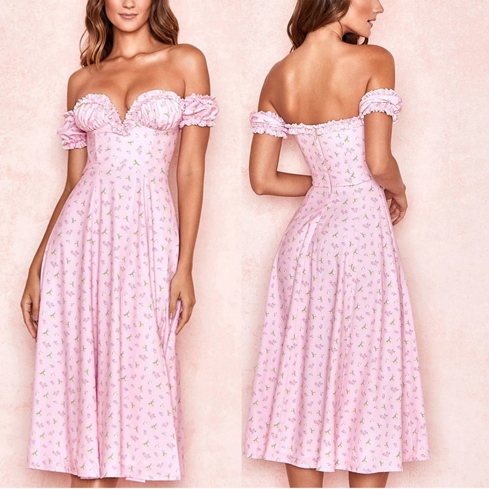 Summer Elegant Women Off-shoulder Midi Dress Flower Edge Floral Pattern Split Dresses for Wedding Evening Event
Summer Elegant Women Off-shoulder Midi Dress Flower Edge Floral Pattern Split Dresses for Wedding Evening Event