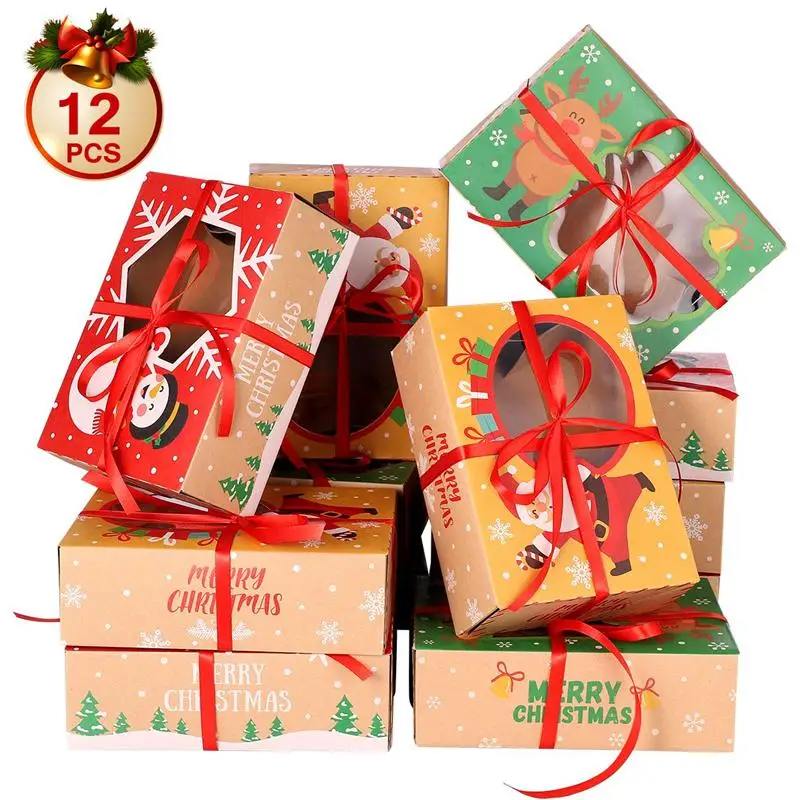 12pcs Christmas Cookie Boxes High Quality Kraft Paper Boxes with 1 Roll/22m Ribbons Gift Candies Boxes (3 Patterns, 4 for Each)
12pcs Christmas Cookie Boxes High Quality Kraft Paper Boxes with 1 Roll/22m Ribbons Gift Candies Boxes (3 Patterns, 4 for Each)