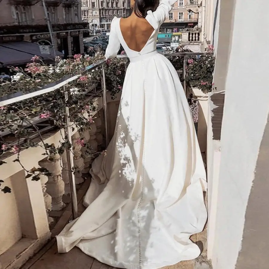 France Wedding Dresses With Veil robe de mariage Full Sleeve Buttons Wedding Dress Simple vestido de noiva
France Wedding Dresses With Veil robe de mariage Full Sleeve Buttons Wedding Dress Simple vestido de noiva