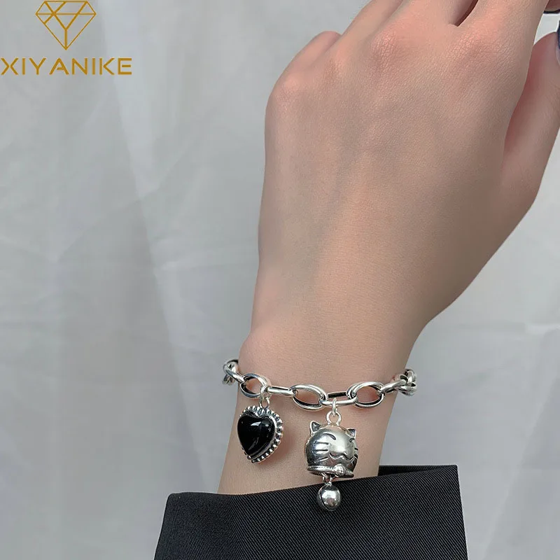 XIYANIKE Silver Color Lucky Cat Black Love Heart Pendant Chain Bracelet Cute Fashion Jewelry Gift For Women Adjustable
XIYANIKE Silver Color Lucky Cat Black Love Heart Pendant Chain Bracelet Cute Fashion Jewelry Gift For Women Adjustable