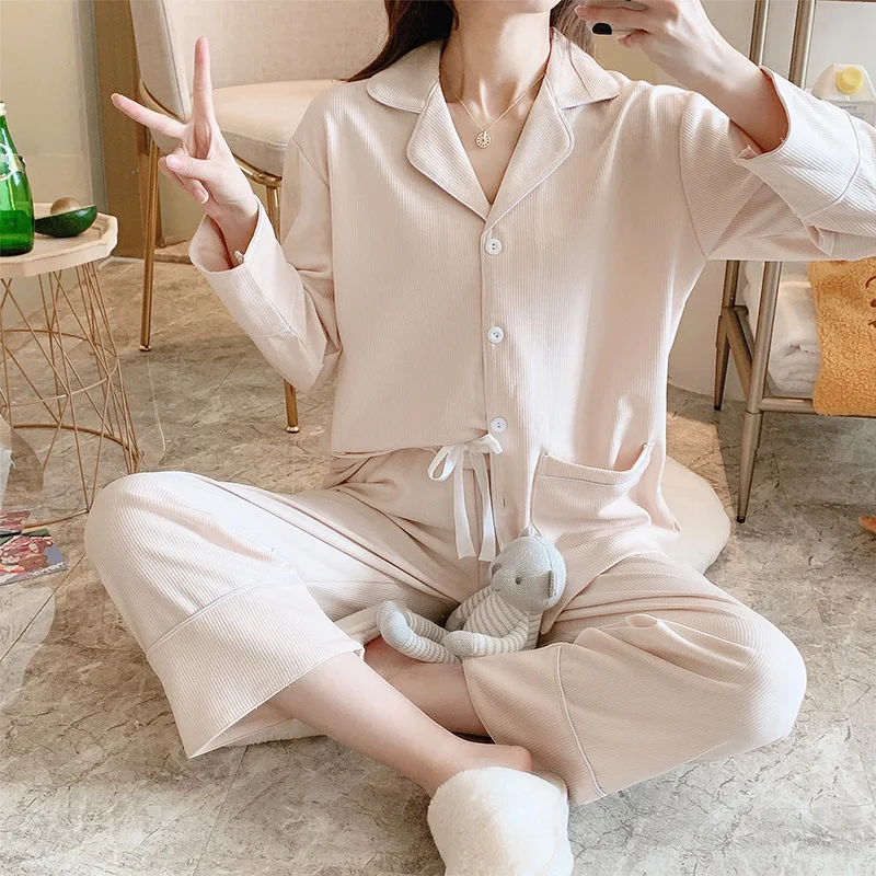 2020 Autumn Spring Women Pajamas Turn Down Collar Long Sleeve Two Piece Suits Soild Fashion Soft Sleepwear Casual Sweet
2020 Autumn Spring Women Pajamas Turn Down Collar Long Sleeve Two Piece Suits Soild Fashion Soft Sleepwear Casual Sweet