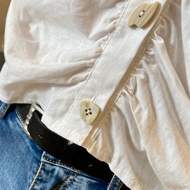 POUNGDUDU 2021 Summer Women's Shirt Female Tops For Women's Blouse Folds Slim Short Sleeve Sweet Gentle Shell Button Office Lady 
POUNGDUDU 2021 Summer Women's Shirt Female Tops For Women's Blouse Folds Slim Short Sleeve Sweet Gentle Shell Button Office Lady