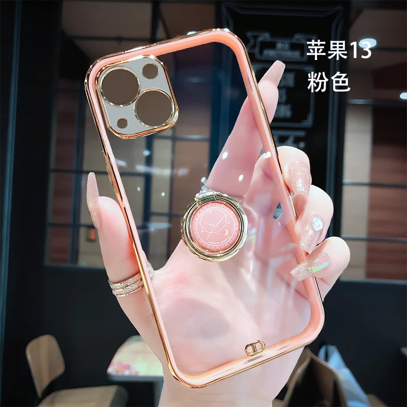 Роскошный металлический Прозрачный чехол-подставка с кольцом на палец для iphone 13