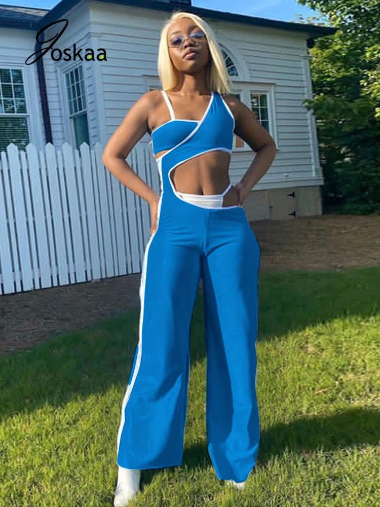 Joskaa Women Tracksuits 2 Piece Sets One Shoulder Cut Out Waist Wide Leg Jumpsuits Strap Basic Corset Y2k Young Girl Streetwear
Joskaa Women Tracksuits 2 Piece Sets One Shoulder Cut Out Waist Wide Leg Jumpsuits Strap Basic Corset Y2k Young Girl Streetwear