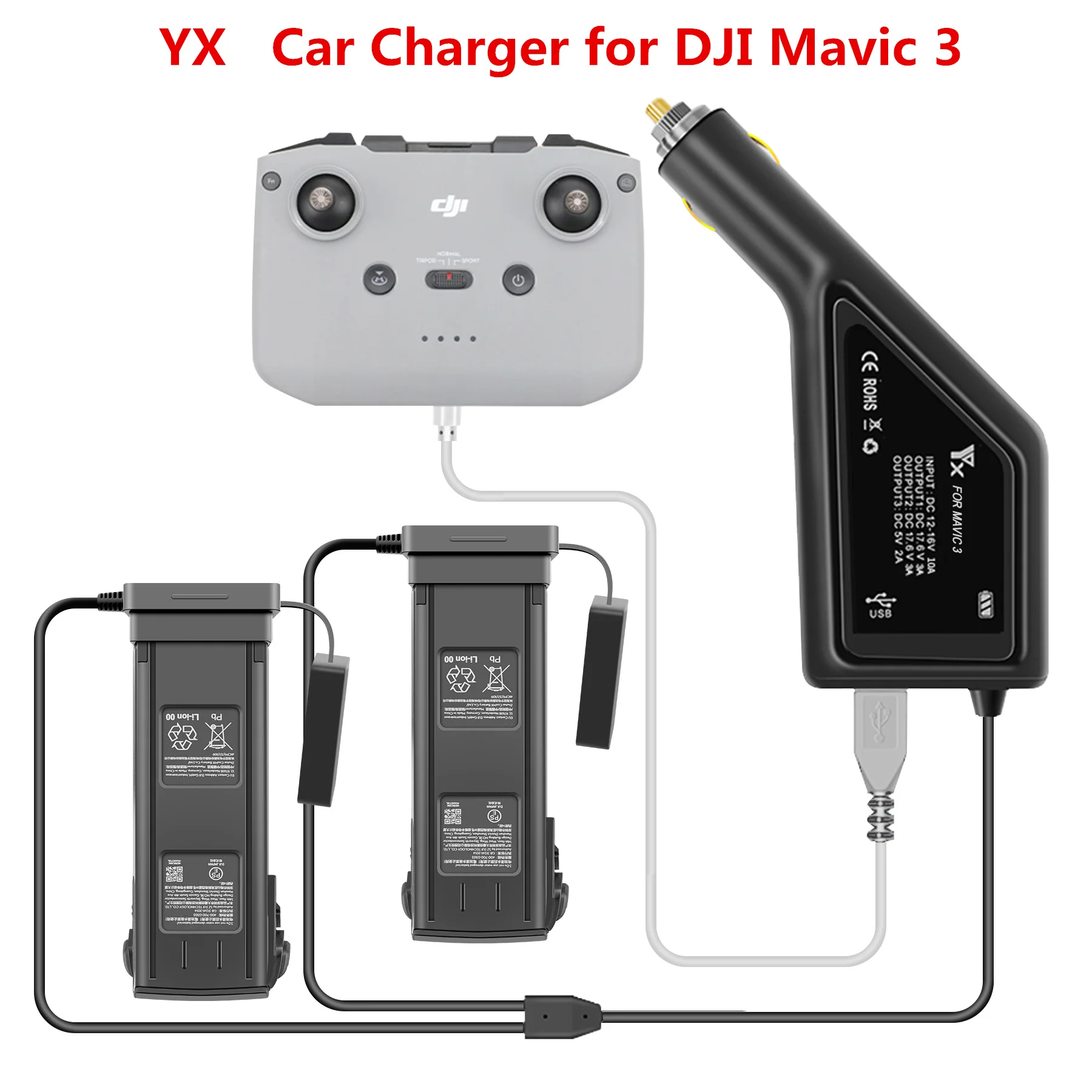 Mavic 3 Car Charger 3-in-1 Dual Battery Remote Charger with USB Port for DJI MAVIC 3 Drone Accessories
Mavic 3 Car Charger 3-in-1 Dual Battery Remote Charger with USB Port for DJI MAVIC 3 Drone Accessories